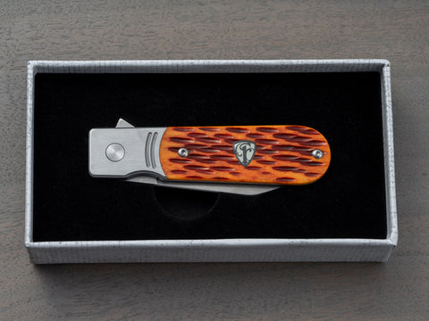 Jigged bone handle pocket knife in a box from Finch Knife Company