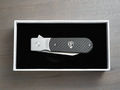 Finch 1929 carbon fiber handle pocket knife inside box