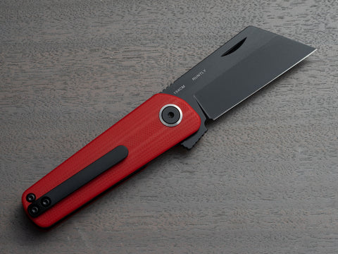 RUNTLY - unique pocket knife with black blade and red handle